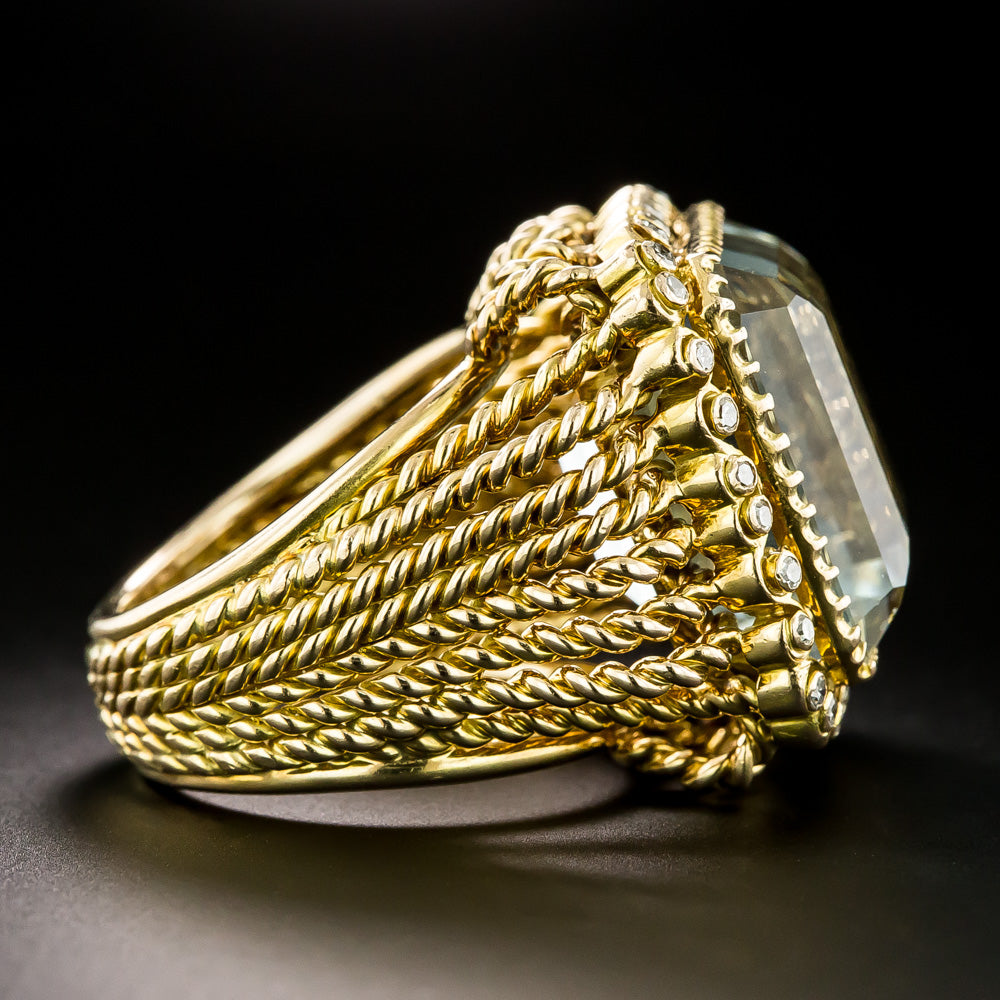 Estate 24.00 Carat Aquamarine and Diamond Cocktail Ring - 4