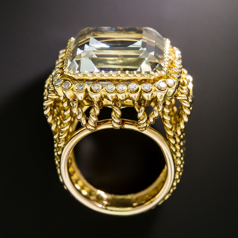 Estate 24.00 Carat Aquamarine and Diamond Cocktail Ring - 5