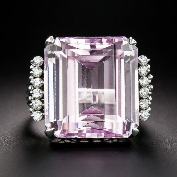 Estate 26.65 Carat Kunzite and Diamond Ring