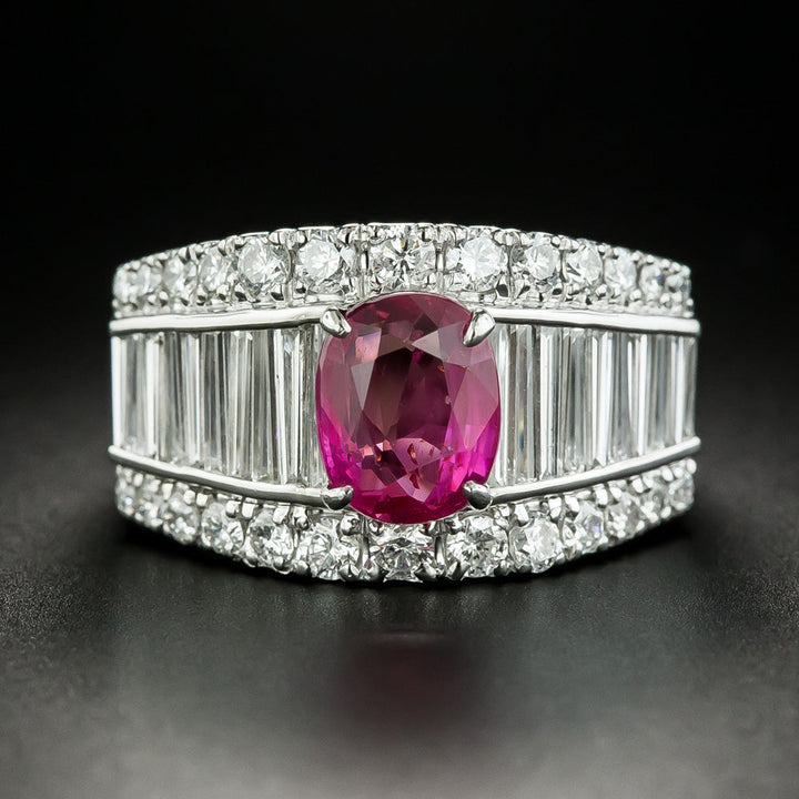 Estate 3.04 Carat No-Heat Pink Sapphire and Diamond Ring - GIA