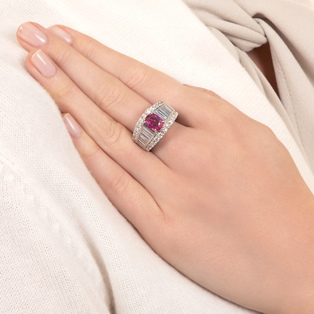 Estate 3.04 Carat No-Heat Pink Sapphire and Diamond Ring - GIA  - 5