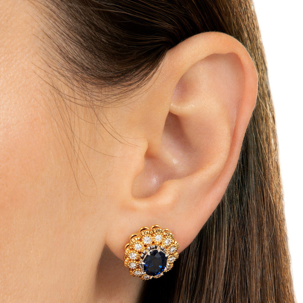 Estate 3.16 Carat Total Weight Sapphire and Diamond Halo Earrings - GIA - 4
