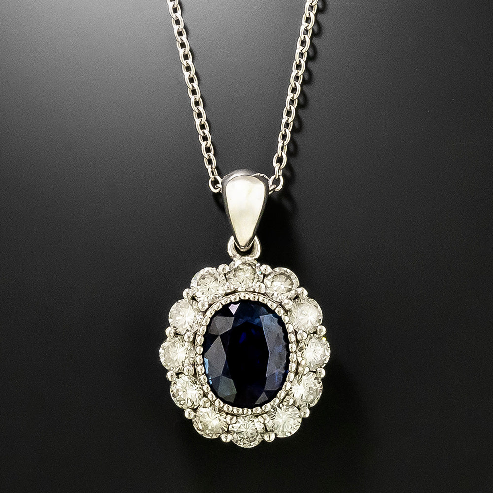 Estate 3.20 Carat No-Heat Sapphire and Diamond Pendant - GIA - 4