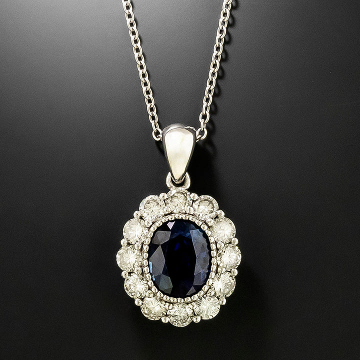 Estate 3.20 Carat No-Heat Sapphire and Diamond Pendant - GIA