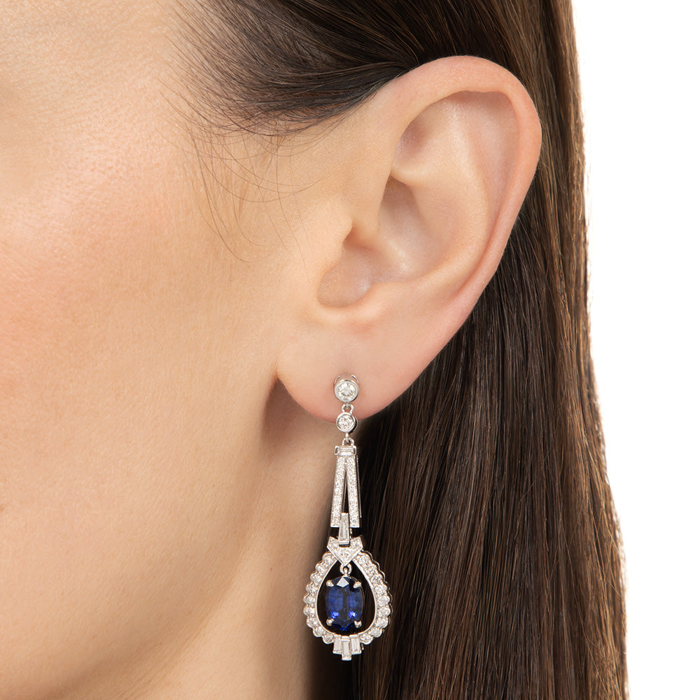 Estate 3.46 Carat tw Sapphire and Diamond Dangle Earrings - GIA - 4