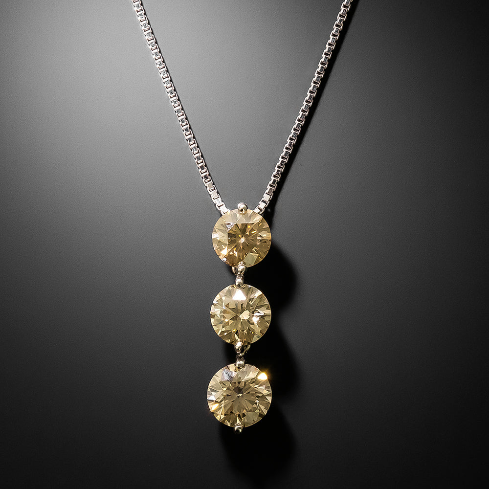 Estate 3.53 Carat Three Diamond Drop Necklace - 2