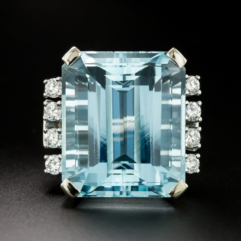 Estate 30.00 Carat Aquamarine and Diamond Cocktail Ring - 2