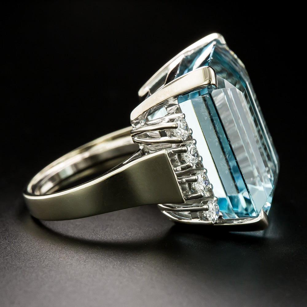 Estate 30.00 Carat Aquamarine and Diamond Cocktail Ring - 3