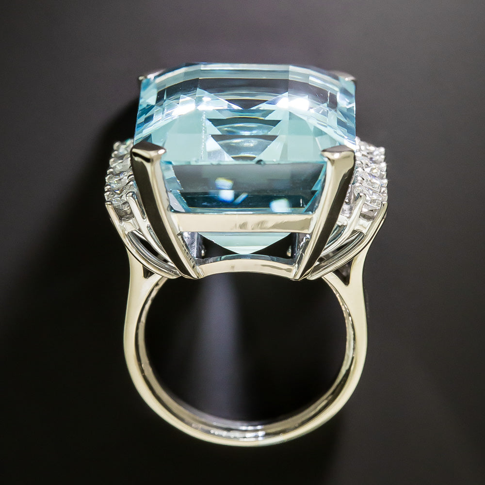 Estate 30.00 Carat Aquamarine and Diamond Cocktail Ring - 4