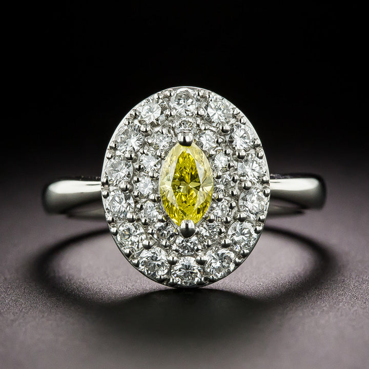 Estate .32 Carat Intense Fancy Yellow Marquise Diamond Ring