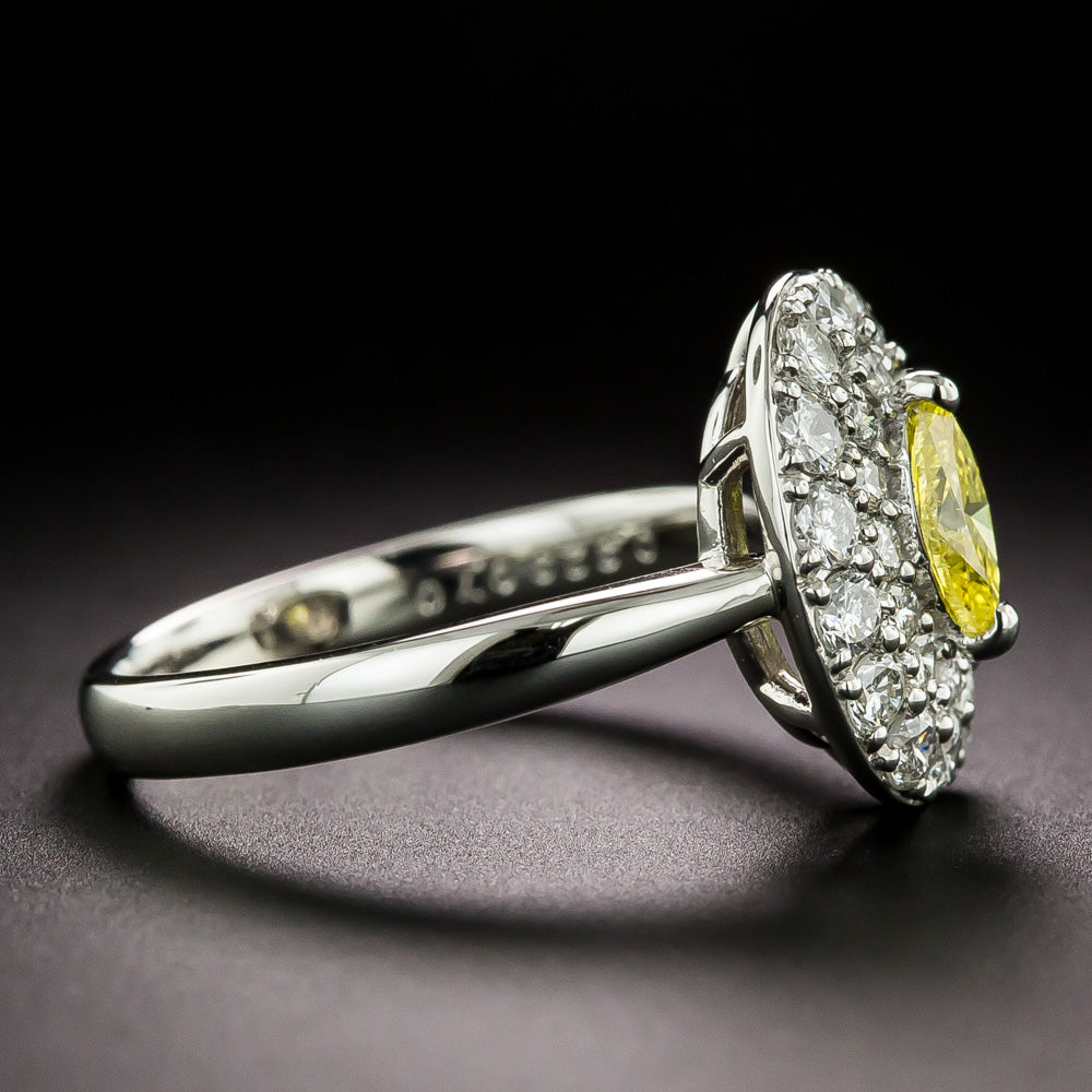 Estate .32 Carat Intense Fancy Yellow Marquise Diamond Ring - 3