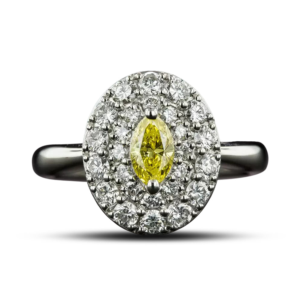 Estate .32 Carat Intense Fancy Yellow Marquise Diamond Ring - 4