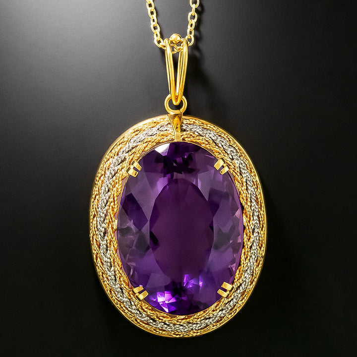 Estate 34.80 Carat Amethyst Two-Tone Pendant