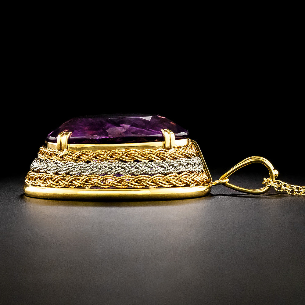 Estate 34.80 Carat Amethyst Two-Tone Pendant - 3