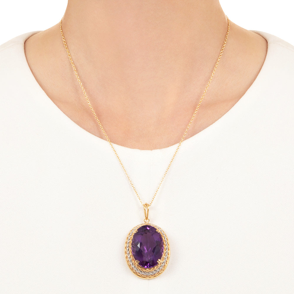Estate 34.80 Carat Amethyst Two-Tone Pendant - 4