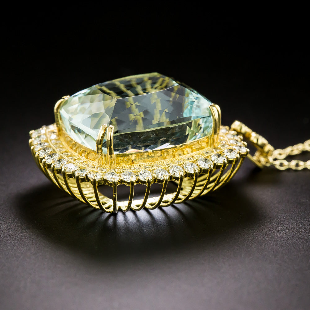 Estate 35.35 Carat Aquamarine and Diamond 18K Pendant - 3