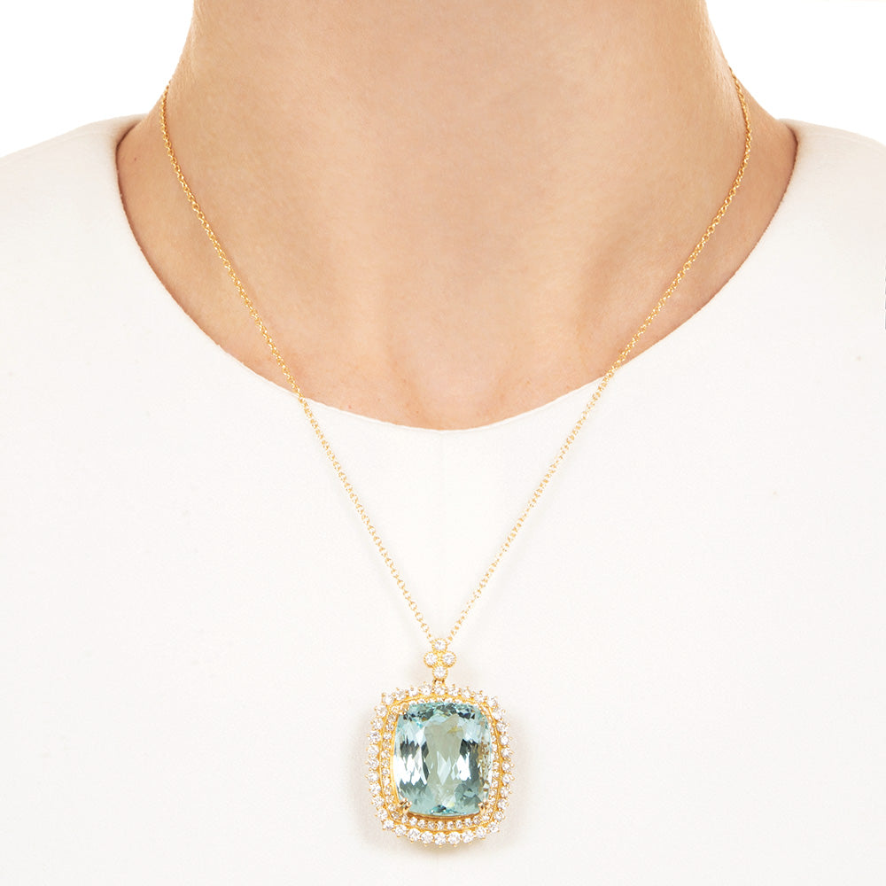 Estate 35.35 Carat Aquamarine and Diamond 18K Pendant - 4