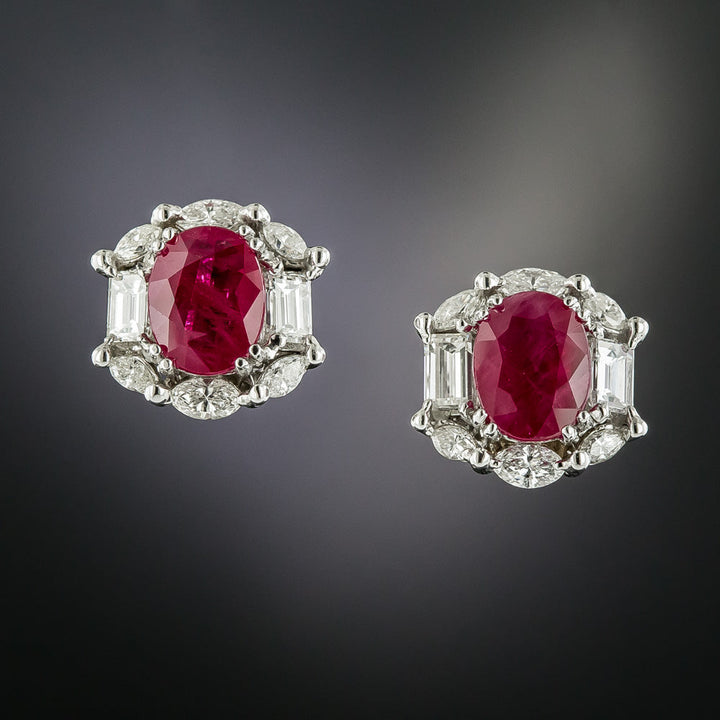 Estate 4.45 Carat Burmese Ruby and Diamond Earrings - GIA