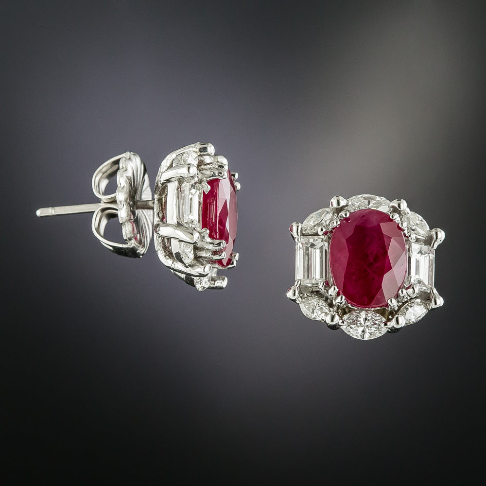 Estate 4.45 Carat Burmese Ruby and Diamond Earrings - GIA - 3