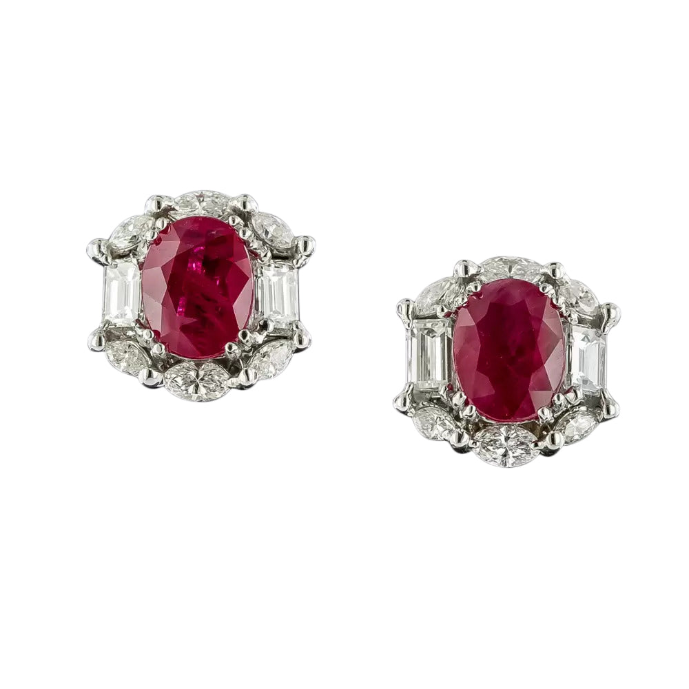 Estate 4.45 Carat Burmese Ruby and Diamond Earrings - GIA - 4