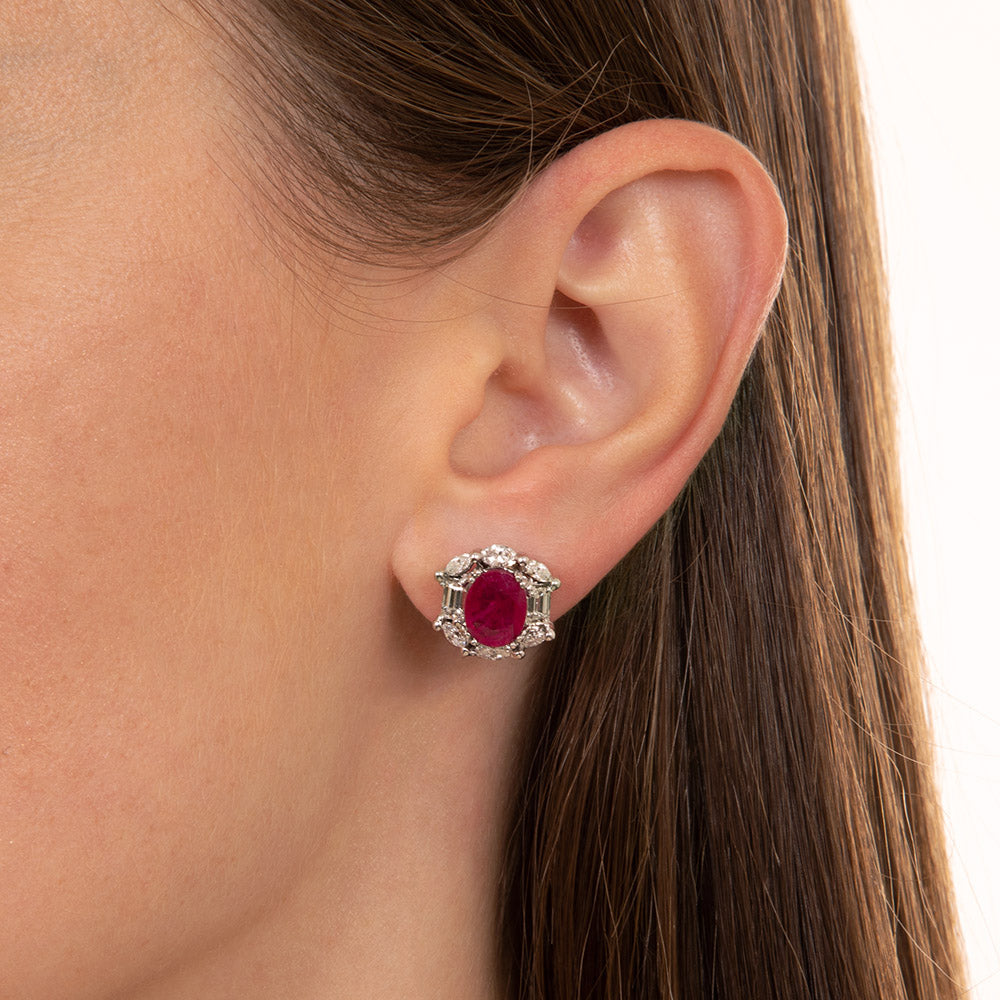 Estate 4.45 Carat Burmese Ruby and Diamond Earrings - GIA - 5