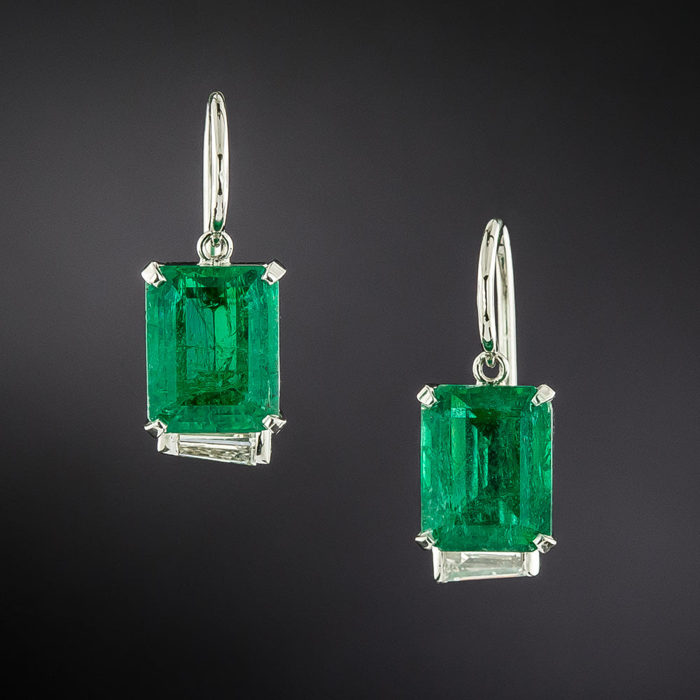 Estate 5.17 Carat Emerald and Diamond Drop Earrings - GIA  - 2