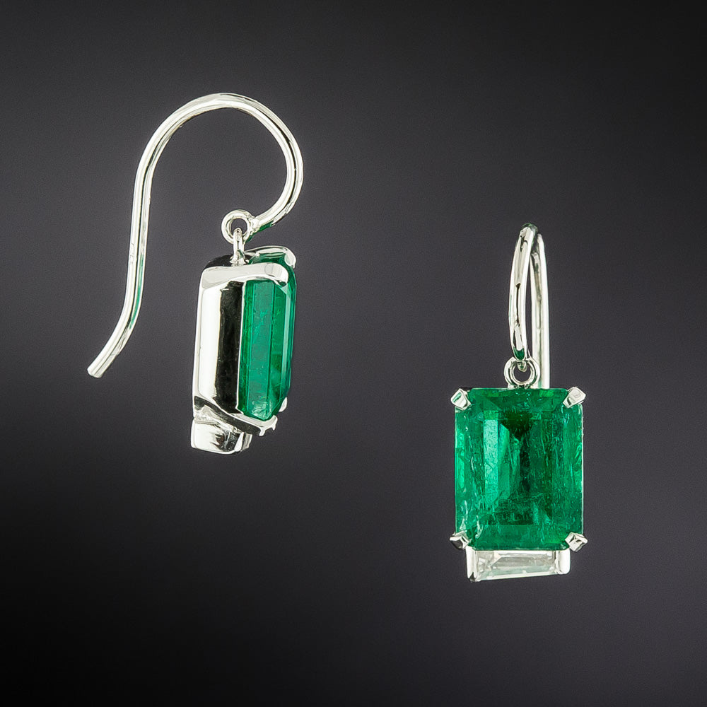Estate 5.17 Carat Emerald and Diamond Drop Earrings - GIA  - 3