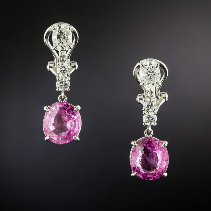 Estate 6.56 Carat Pink Sapphire and Diamond Dangle Earrings