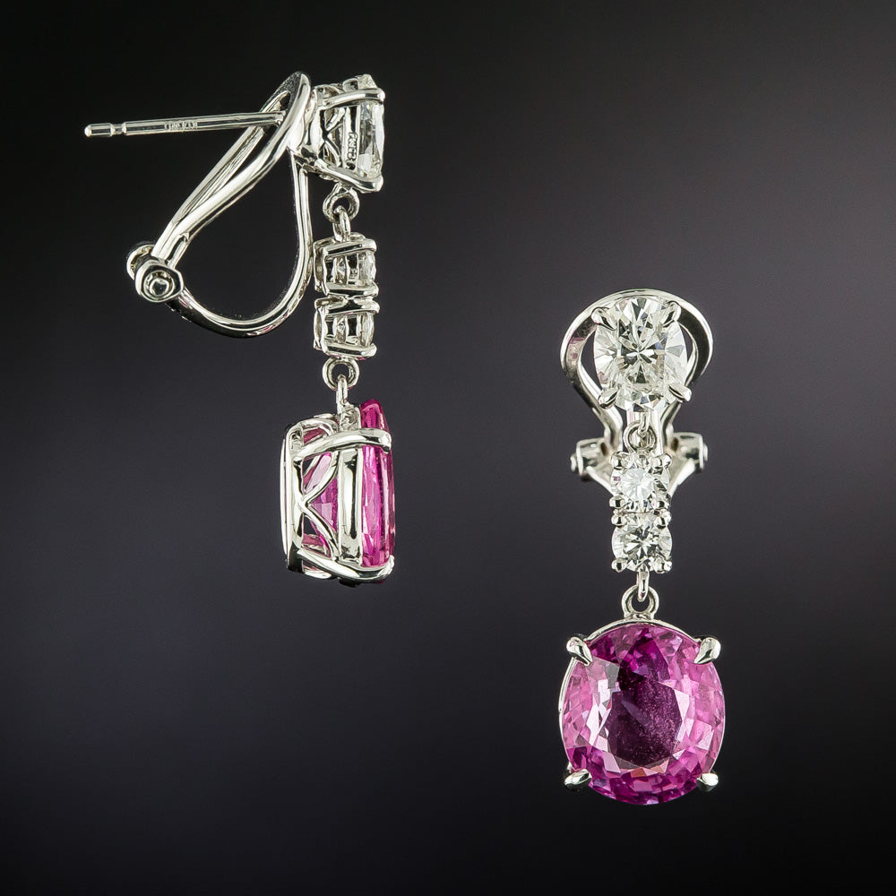Estate 6.56 Carat Pink Sapphire and Diamond Dangle Earrings - 4