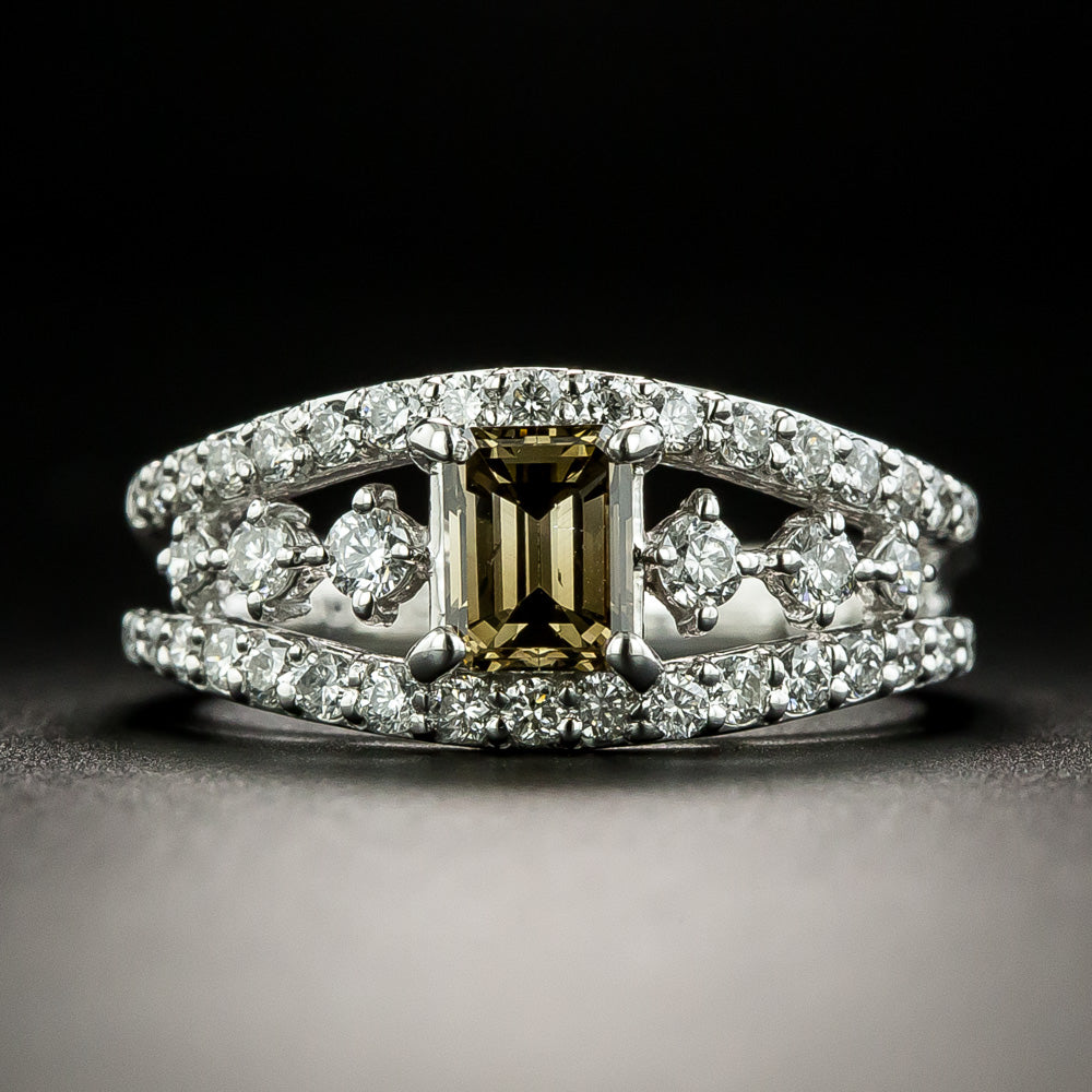 Estate .68 Carat Champagne Emerald-Cut Diamond Ring - 1