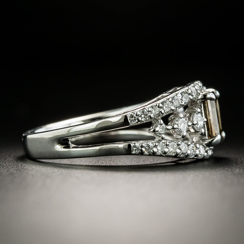 Estate .68 Carat Champagne Emerald-Cut Diamond Ring - 2