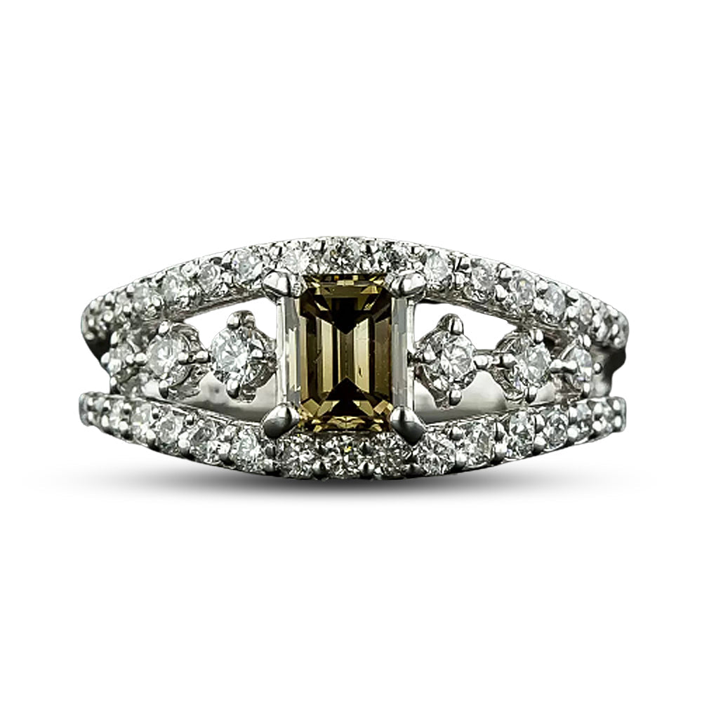 Estate .68 Carat Champagne Emerald-Cut Diamond Ring - 4