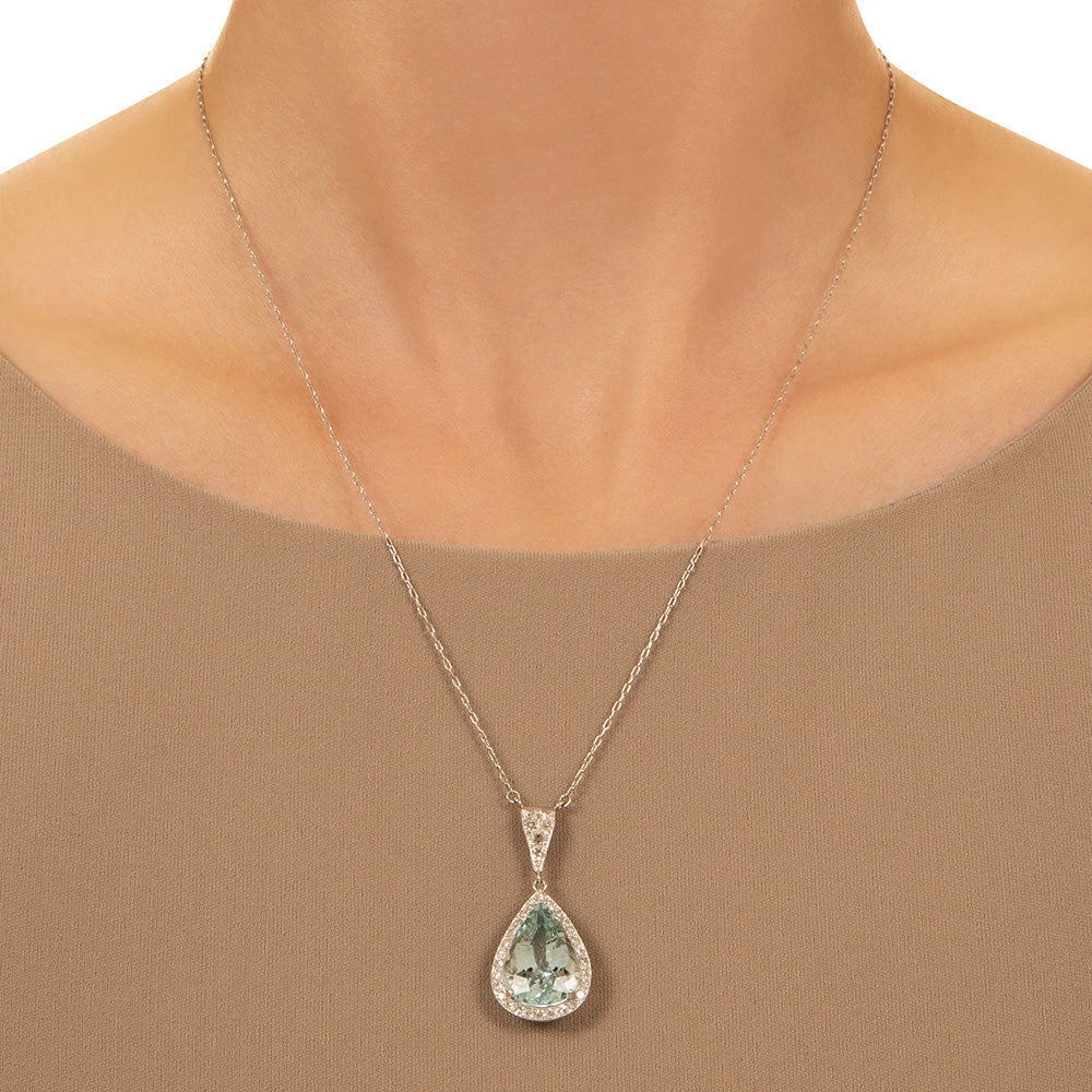 Estate 7.62 Carat Pear-Shaped Aquamarine and Diamond Necklace - 4