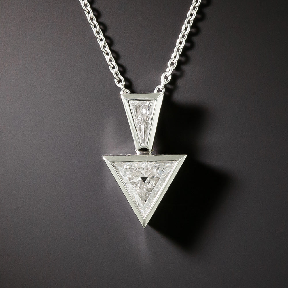 Estate .74 Carat Triangle And Baguette Diamond Pendant  - 3