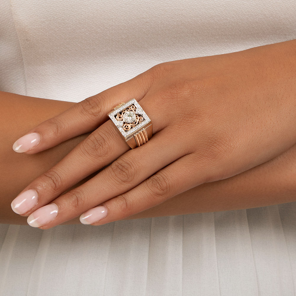 Estate .75 Carat Diamond Two-Tone Gold Ring, Italy - 3
