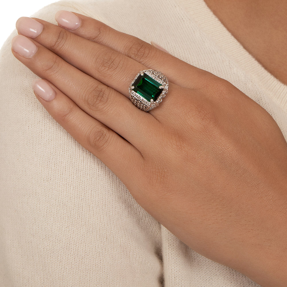 Estate 8.33 Carat Tourmaline and Diamond Basket Weave Ring - 6