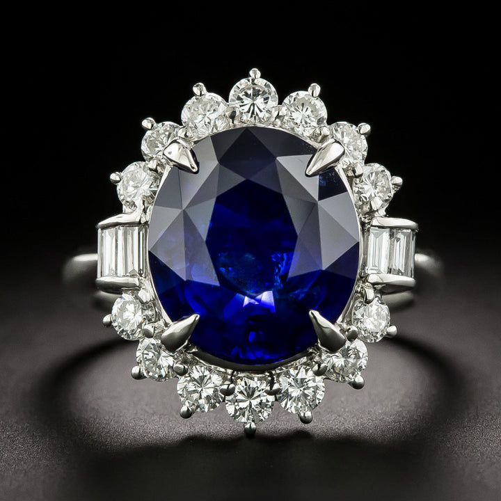 Estate 8.50 Carat Sapphire and Diamond Halo Ring - GIA