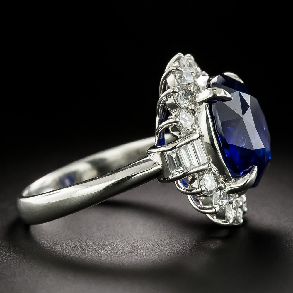 Estate 8.50 Carat Sapphire and Diamond Halo Ring - GIA - 4