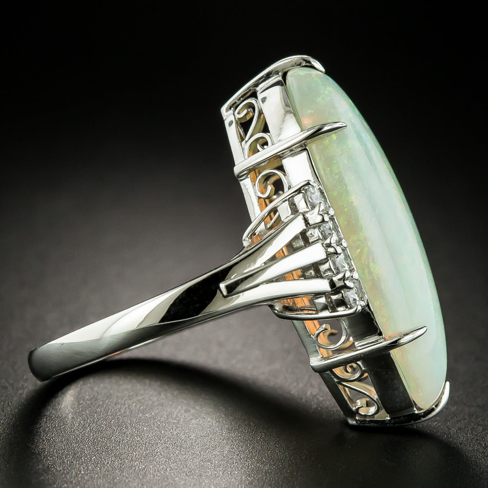 Estate 8.55 Carat Elongated Oval Opal and Diamond Ring - 3