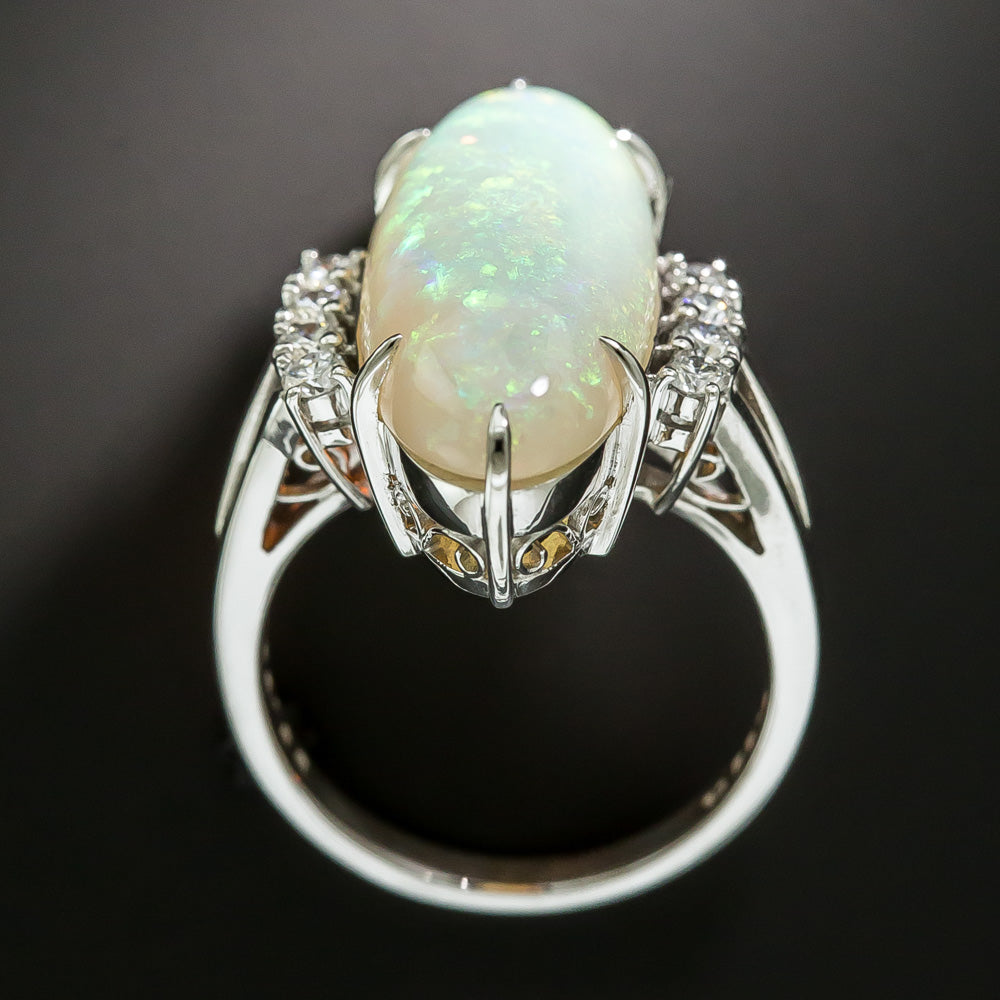 Estate 8.55 Carat Elongated Oval Opal and Diamond Ring - 4