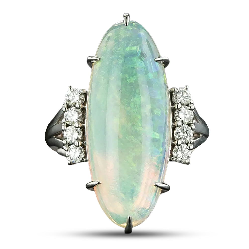 Estate 8.55 Carat Elongated Oval Opal and Diamond Ring - 4