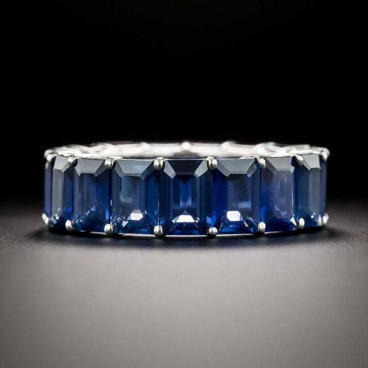 Estate 9.00 Carat Total Emerald-Cut Sapphire Eternity Ring, Size 6 1/4