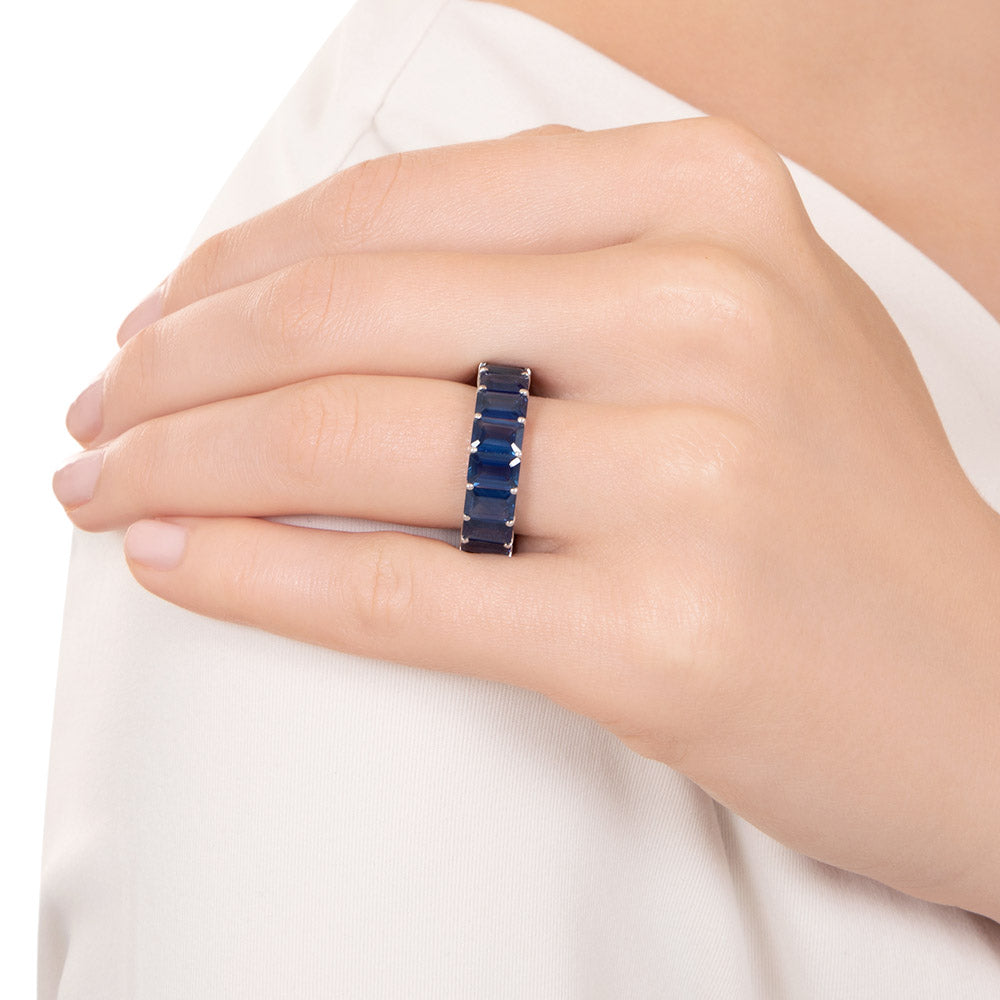 Estate 9.00 Carat Total Emerald-Cut Sapphire Eternity Ring, Size 6 1/4 - 5