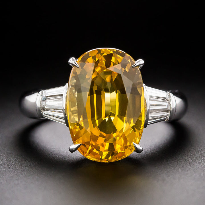 Estate 9.11 Carat Orange-Yellow Burmese Sapphire and Diamond Ring - GIA