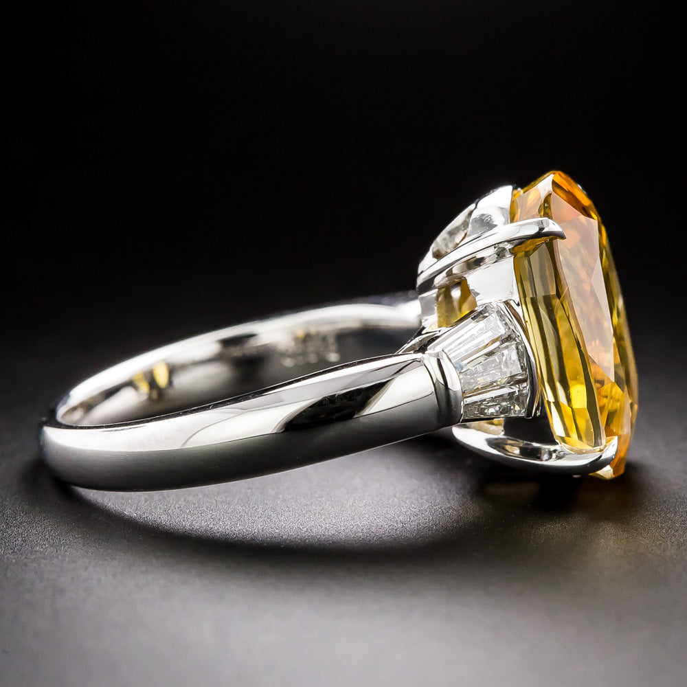 Estate 9.11 Carat Orange-Yellow Burmese Sapphire and Diamond Ring - GIA - 4