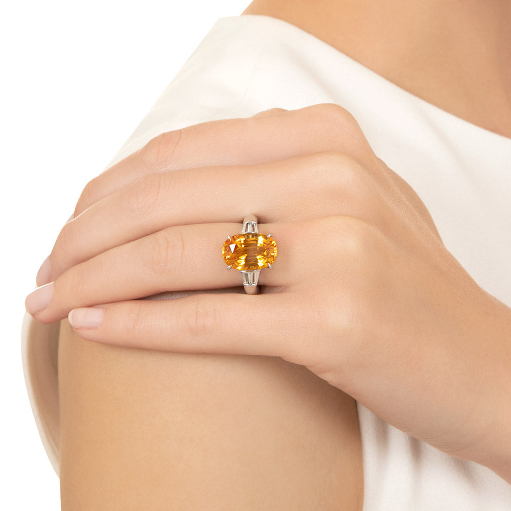 Estate 9.11 Carat Orange-Yellow Burmese Sapphire and Diamond Ring - GIA - 6