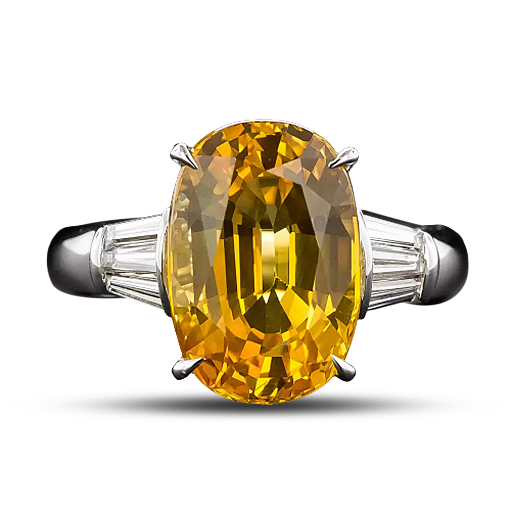Estate 9.11 Carat Orange-Yellow Burmese Sapphire and Diamond Ring - GIA - 4