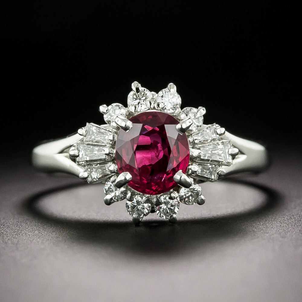 Estate .94 Carat Ruby Diamond Platinum Ring - 3