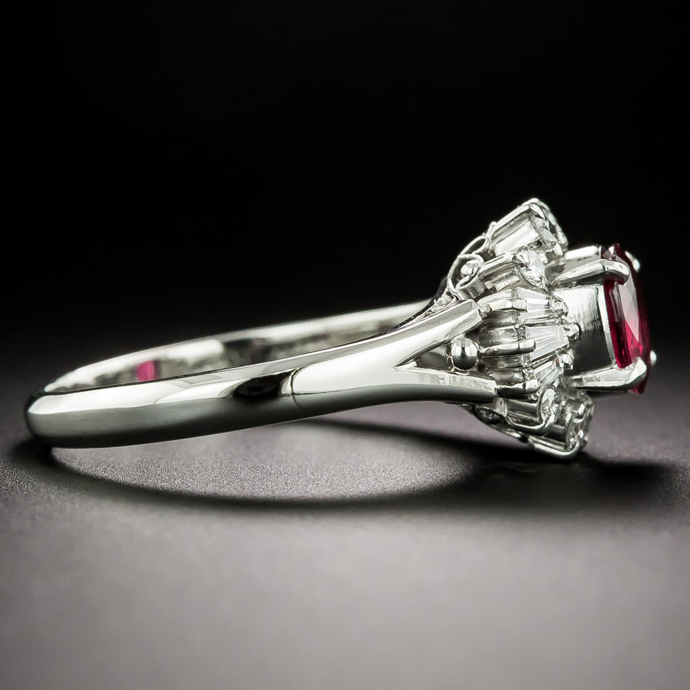Estate .94 Carat Ruby Diamond Platinum Ring - 4
