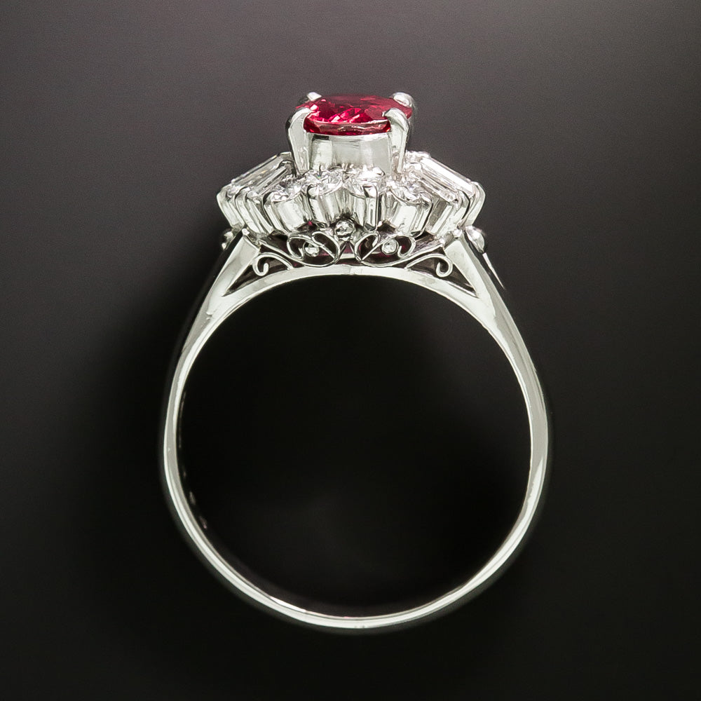 Estate .94 Carat Ruby Diamond Platinum Ring - 5